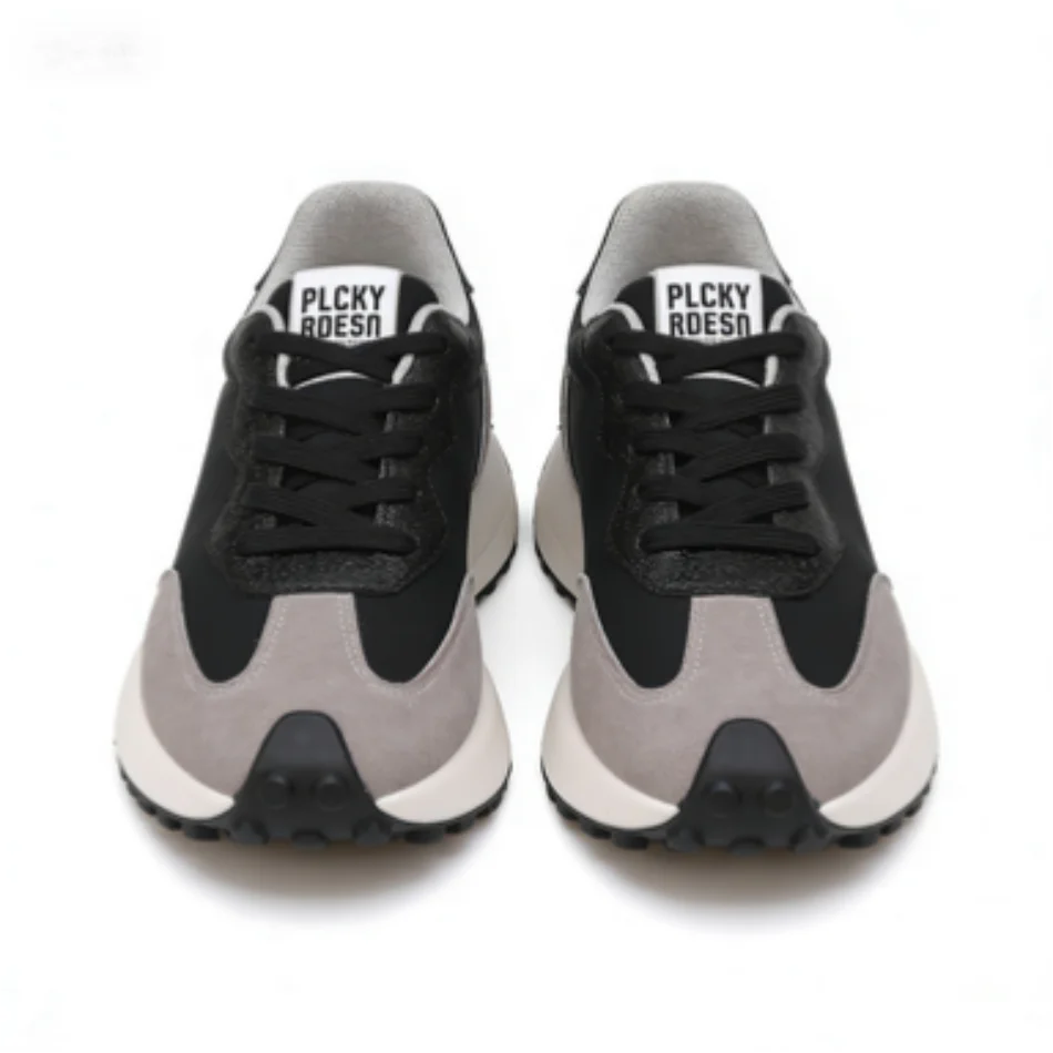 Women's Classic Black Gray Sneakers Retro/Lace-Up Casual Shoes Comfortable Non-Slip Platform Trainers