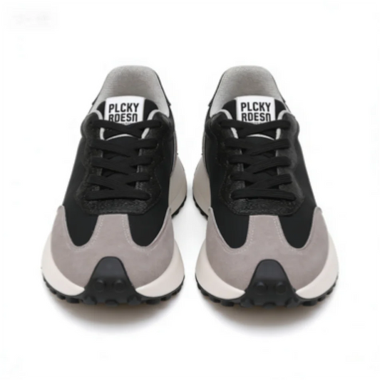 Women's Classic Black Gray Sneakers Retro/Lace-Up Casual Shoes Comfortable Non-Slip Platform Trainers