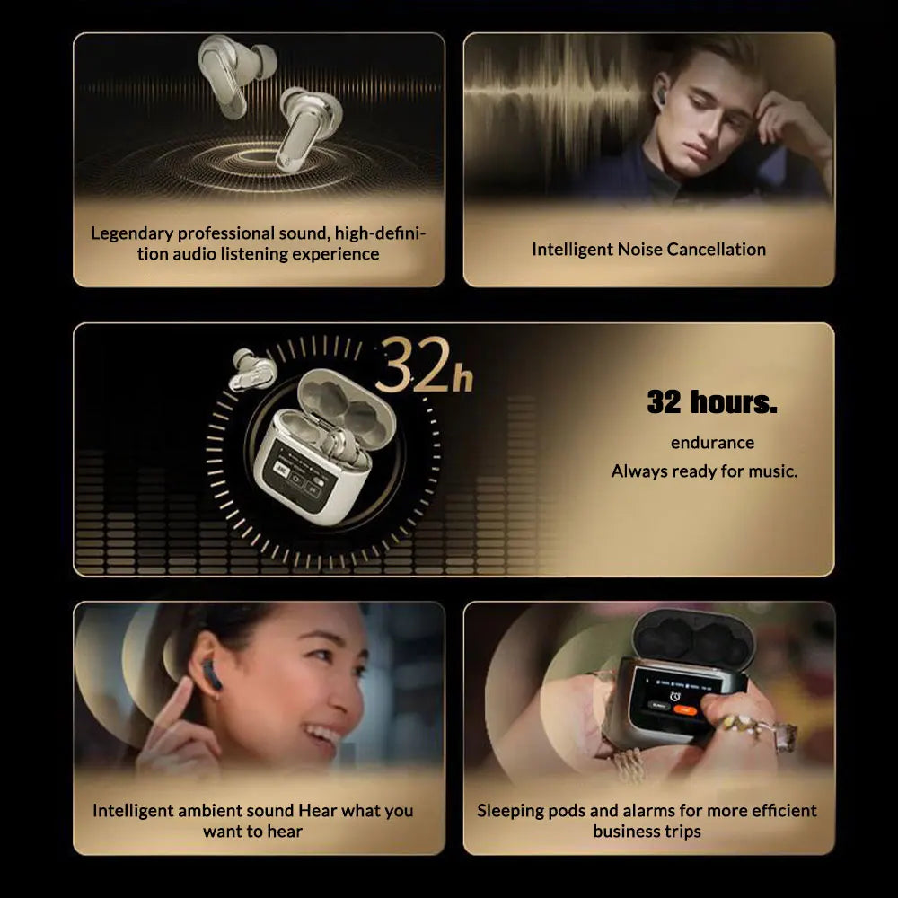 V8 Earphones Bluetooth 5.3 LCD Touch Screen Wireless Headphones/ANC Headset Cancellation Headphones 6Mic ENC HD Call TWS Earbuds