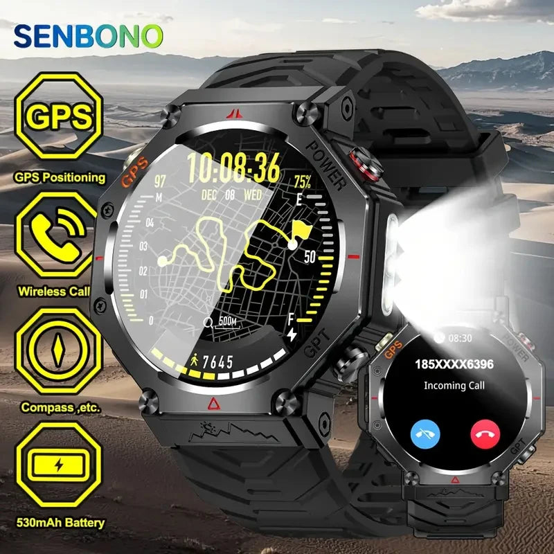 SENBONO GPS Smart Watch Men Built-in GPS Bluetooth Call/AI GPT Fitness Tracker Waterproof Military Sports Smartwatch for Men