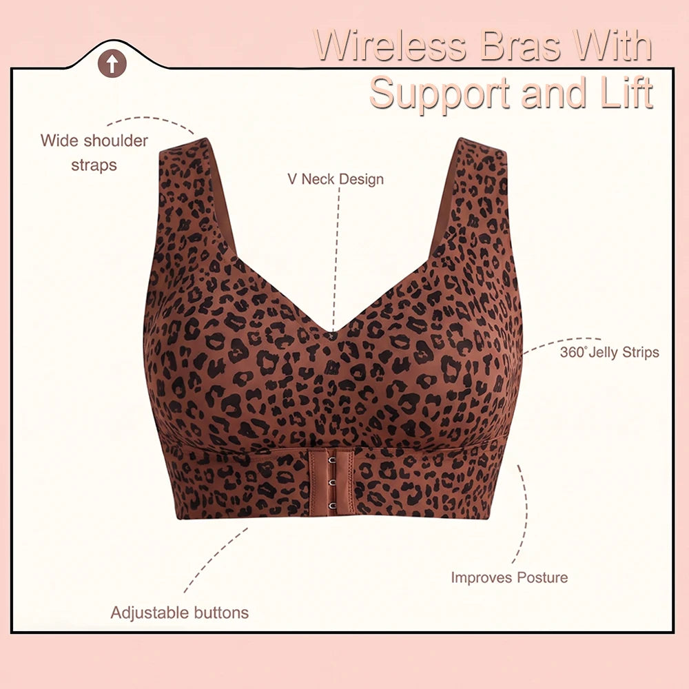 Women Wireless Posture Bra, Front Closure Cross Back Design/Wide Strap Full Coverage Back Support Comfort Daily Underwear