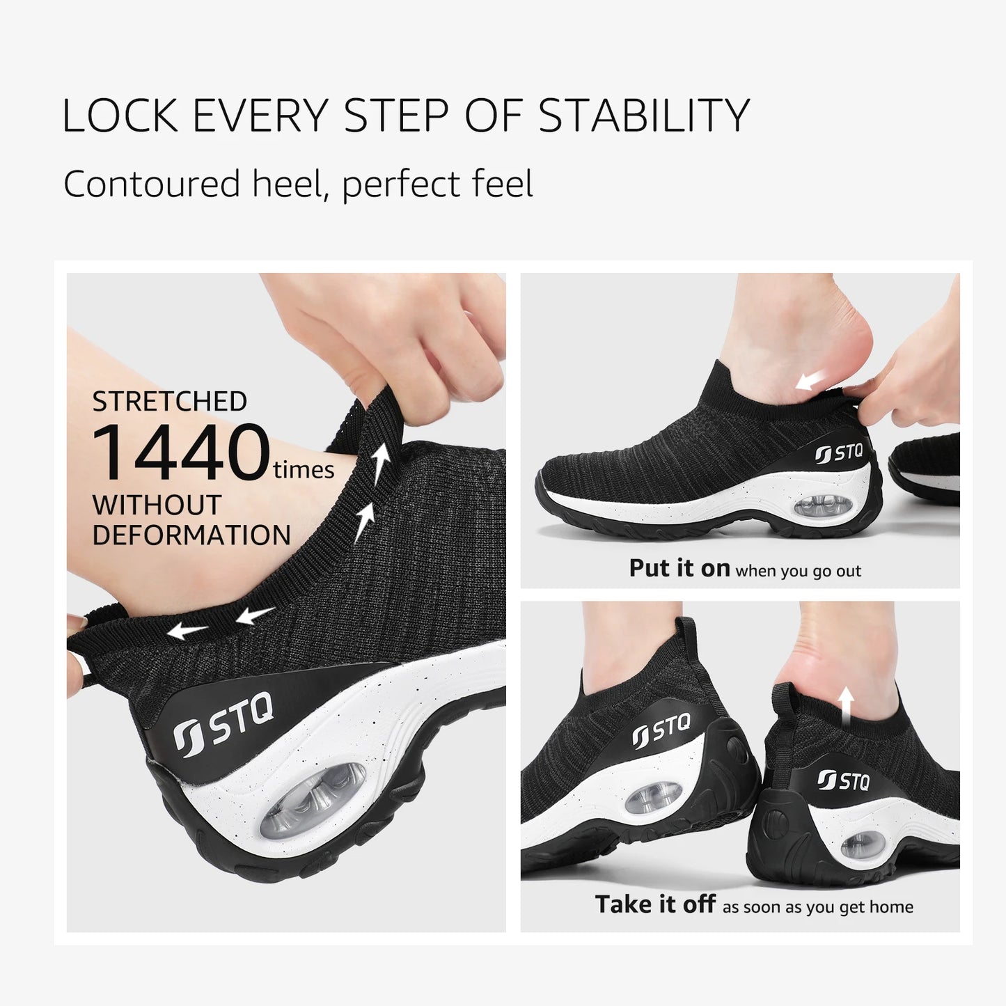 STQ Walking Shoes for Women with Arch Support/Slip Resistant Work Shoes Comfort Slip on Sock Sneakers