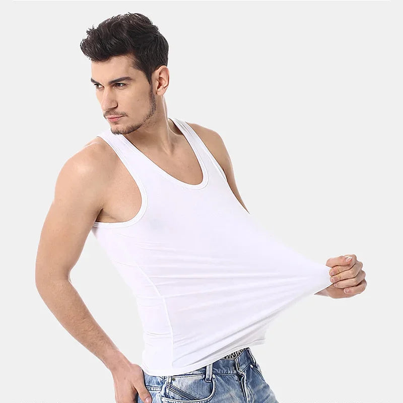 Men's solid color basic cotton narrow shoulder vest fashion/casual men's T-shirt sports fitness Joker round neck youth vest