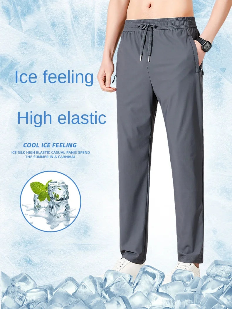 Ice Silk Men's trousers summer black-and-gray thin style business casual/pants outdoor stretch breathable straight leg Pants