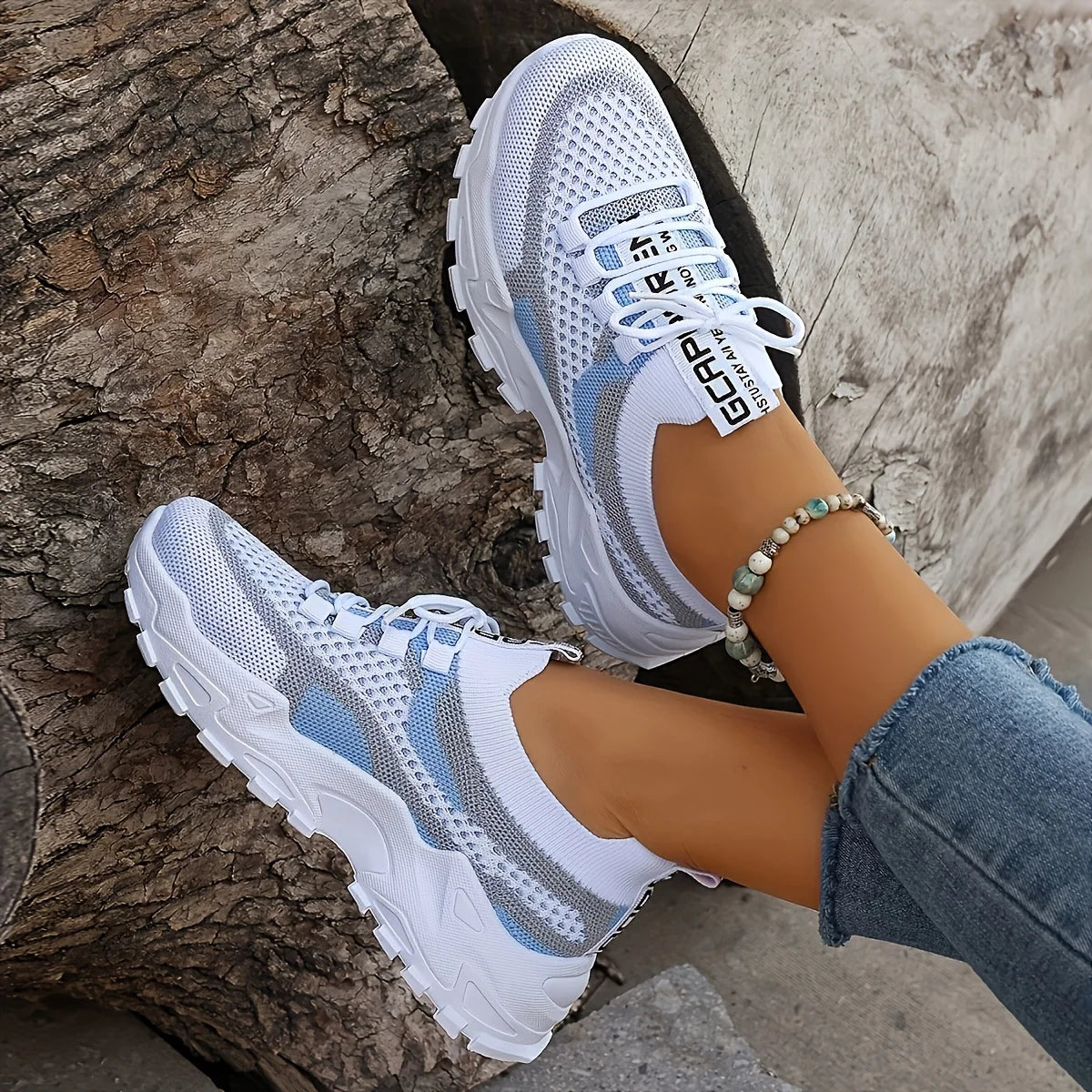 Ladies Breathable Mesh Patchwork Chunky Sneakers/Lace Up Height Increasing Platform Walking Shoes Non Slip Shoes