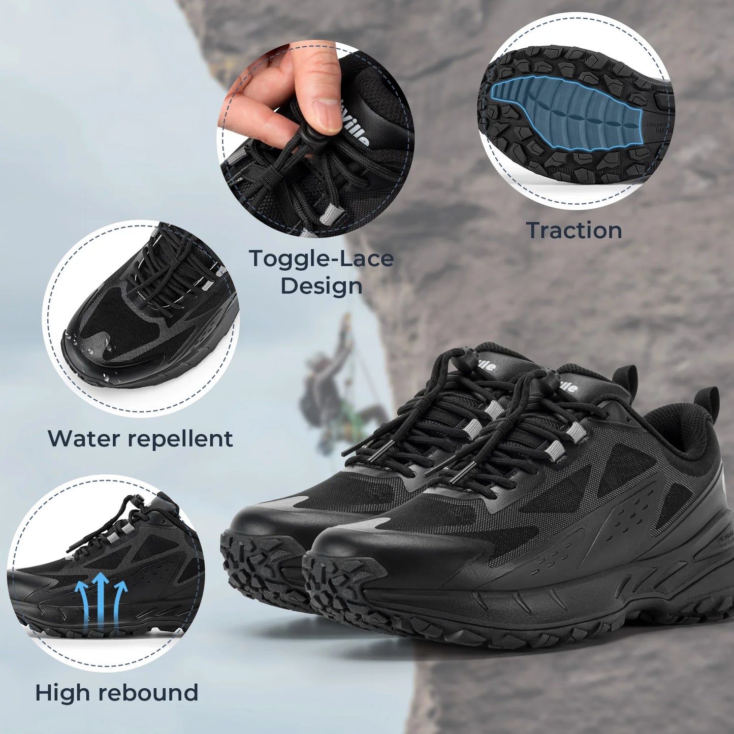 Fittington Wide Shoes For Man  Breathable Mesh Upper Sneakers/Non-Slip Trekking Hiking Walking Shoes With High Arch Support