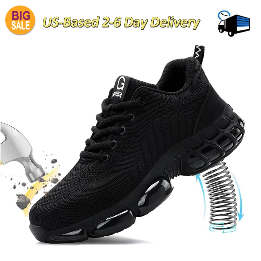 Men Safety Shoes Work Boots Summer Solid Color Lightweight Breathable/Steel Toe Anti-Smash Indestructible Tactical Work Sneakers