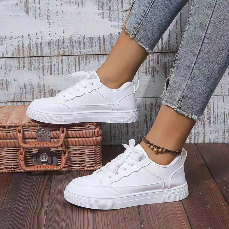 Women's/Men's All White Casual Sneakers Breathable Lace-Up Platform Shoes/Fashion Daily Walking Sneakers for All Seasons