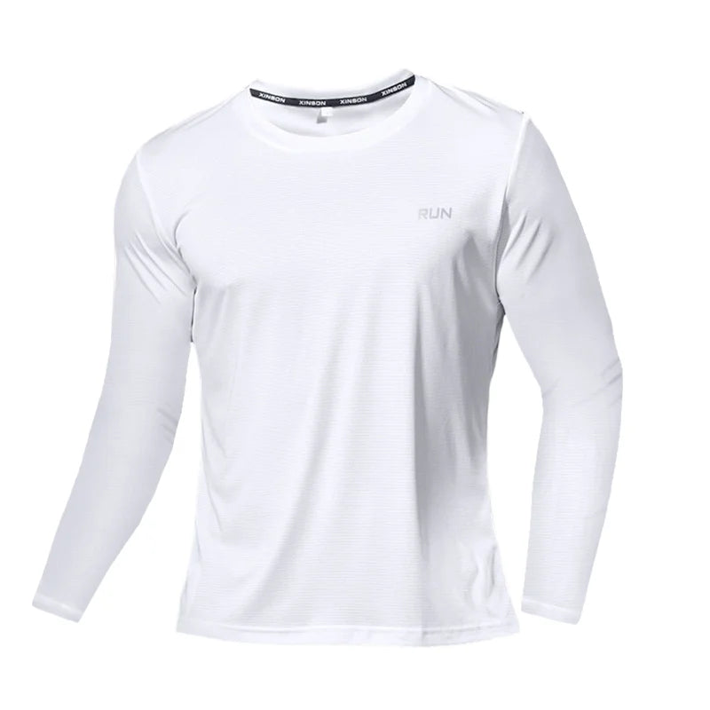 Summer Ice Silk Long Sleeve T-Shirt Men New Quick Dry/Breathable Material Outdoor Sun Protection Running Outer Wear