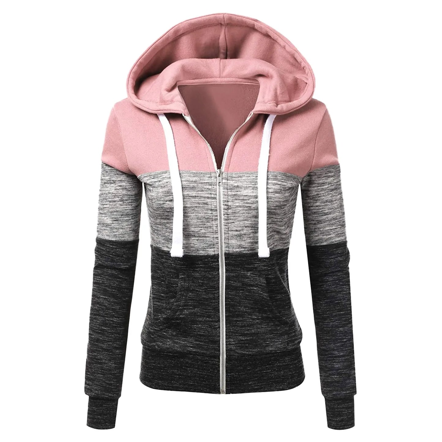 Long Sleeve Top Female Coat Outfits Women's Color Block Sweatshirt/Long Sleeve Zipper Hooded Women Winter Fashion Coats