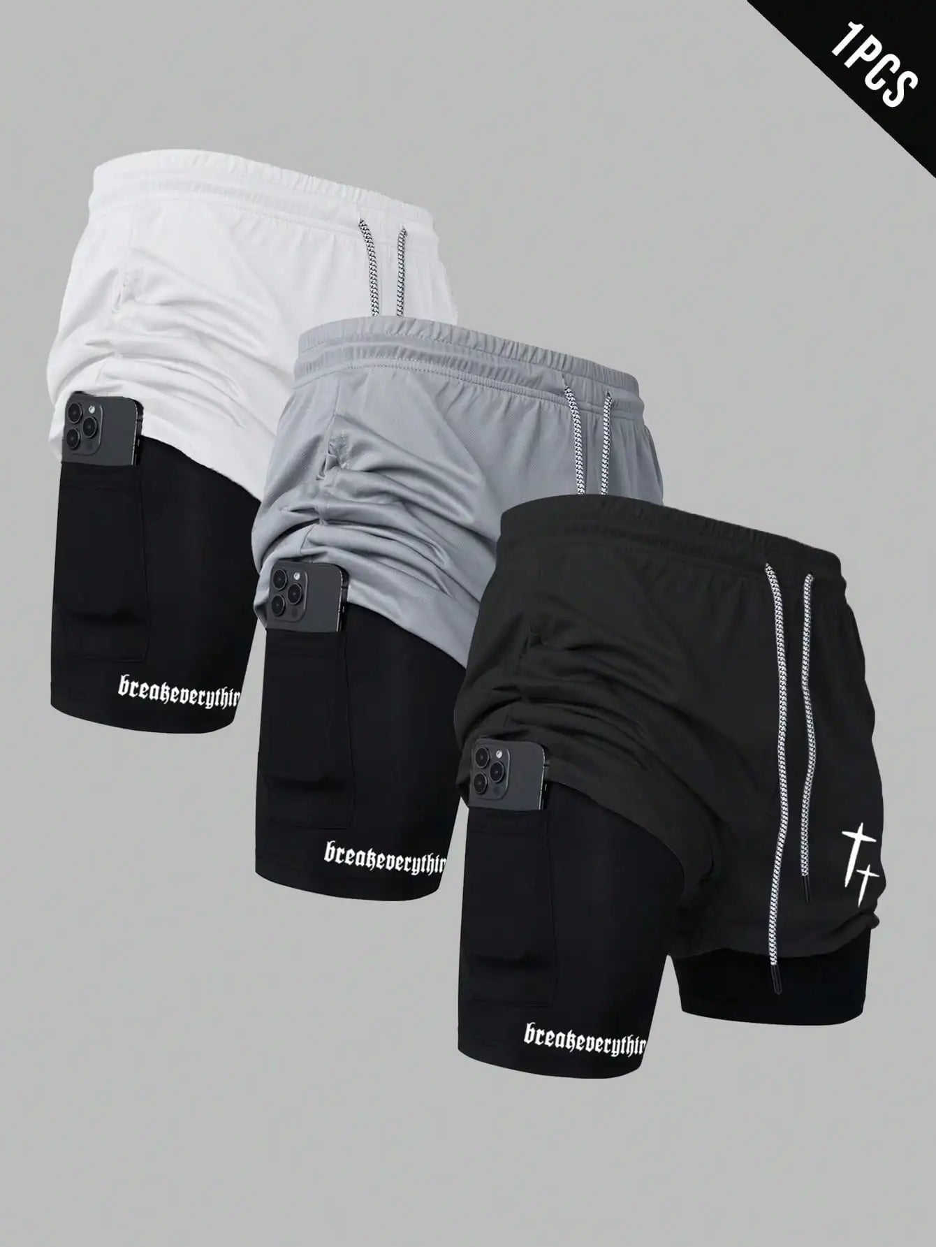 Men's 2 In 1 Sport Shorts With Drawstring Waist/And Phone Pocket Athletic Gym Workout Shorts