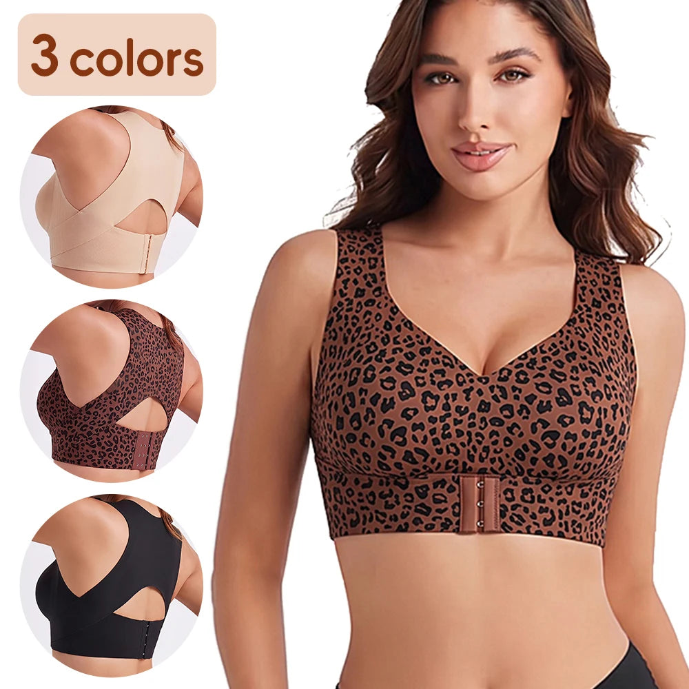 Women Wireless Posture Bra, Front Closure Cross Back Design/Wide Strap Full Coverage Back Support Comfort Daily Underwear