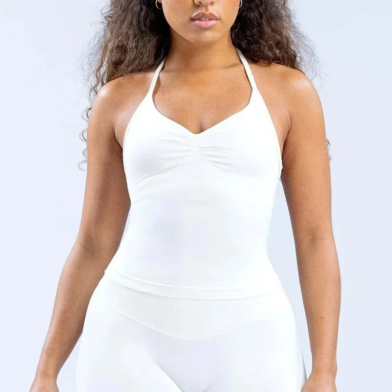 Gym Beautiful Open Back Bra Running Workout Halter Impact/Longline Strappy Top Sports Yoga Vest Women's Fitness Tank Top