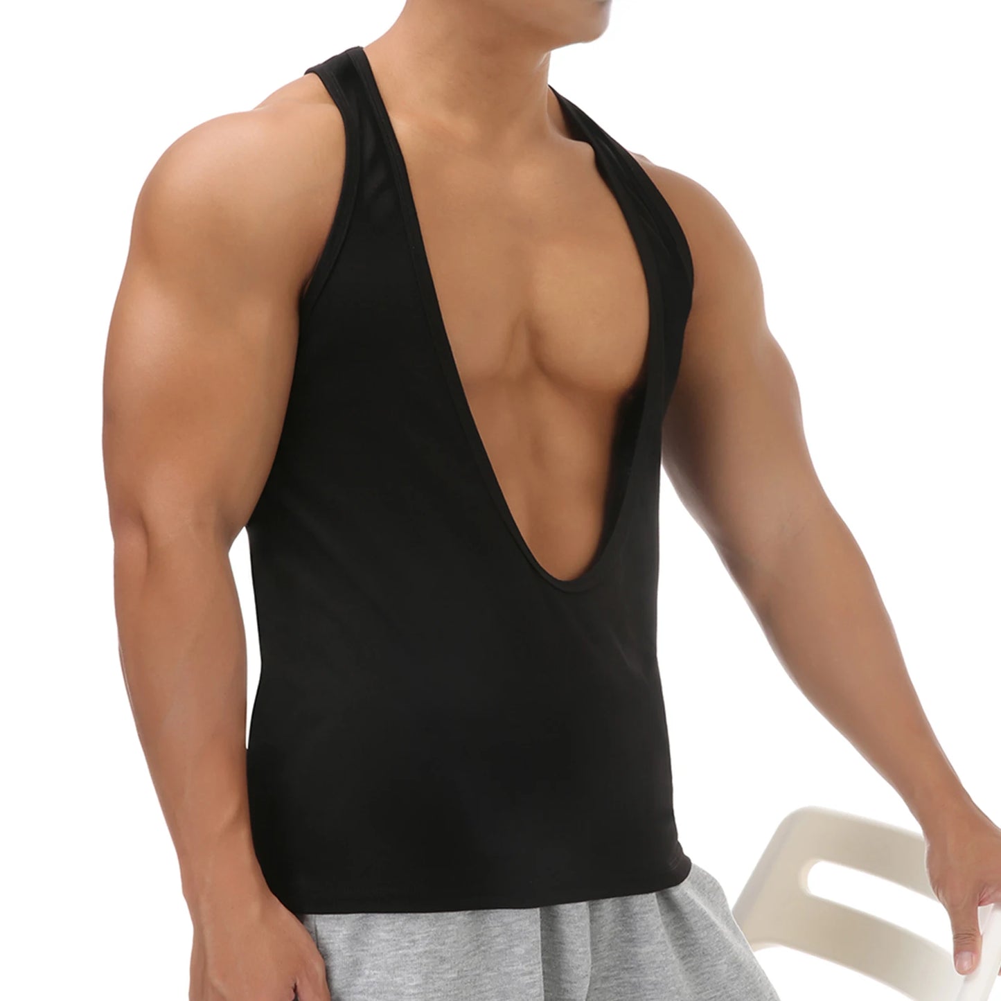 Casual Vest Men's Tank Top Man Deep V-neck Sexy Sleeveless Tops/T-Shirt Muscle Workout Bodybuilding Singlet Dopamine Color