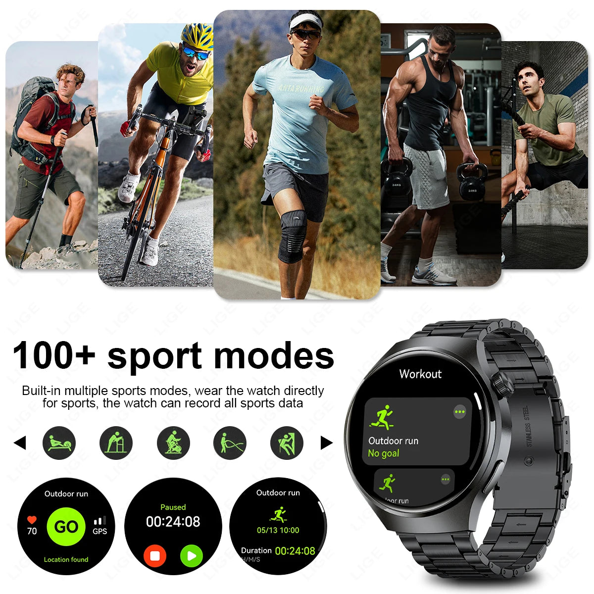 LIGE NFC Smart Watch HD Screen Temperature Monitoring Sports Watch/Bluetooth Call IP68 Waterproof GPS Smartwatch