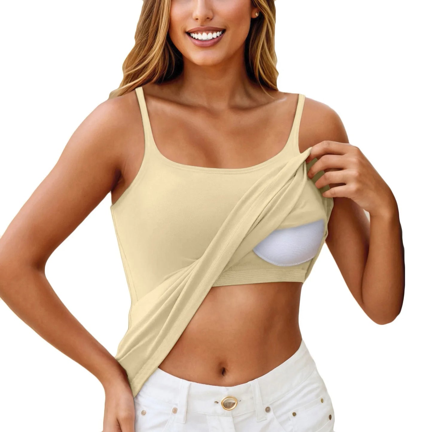 New Padded Bra Tank Top Women Modal Spaghetti Solid Cami Top Vest/Female Adjustable Camisole With Built In Bra Fitness Clothing