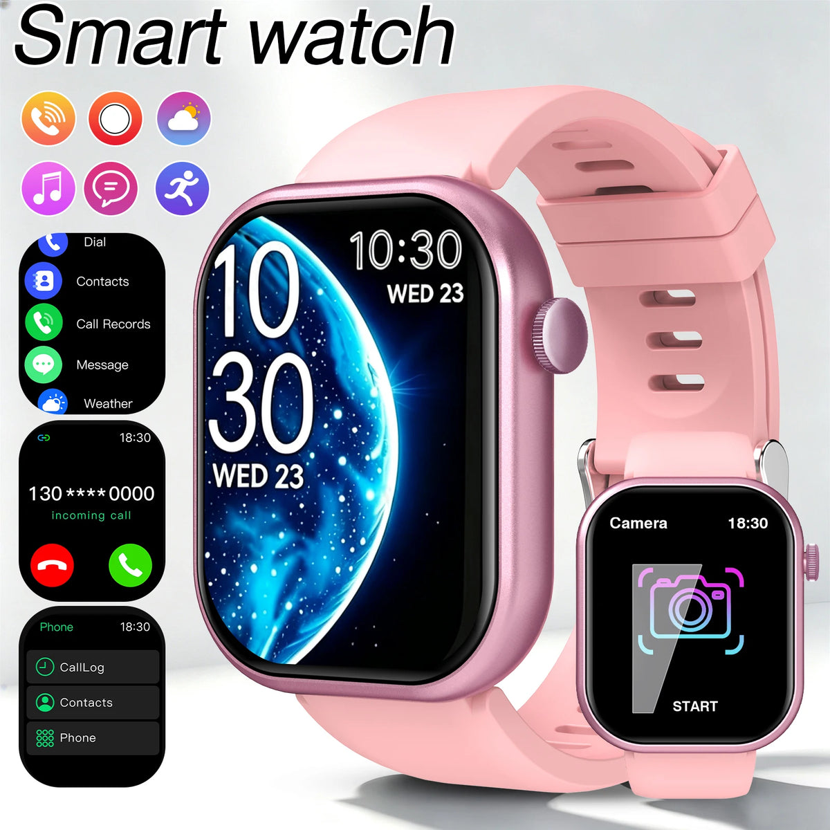 New Smart Watch HD Touch Screen Smart Watch Wireless Call/Music Control, Fitness Tracker Remote Camera Multi-Sport Modes