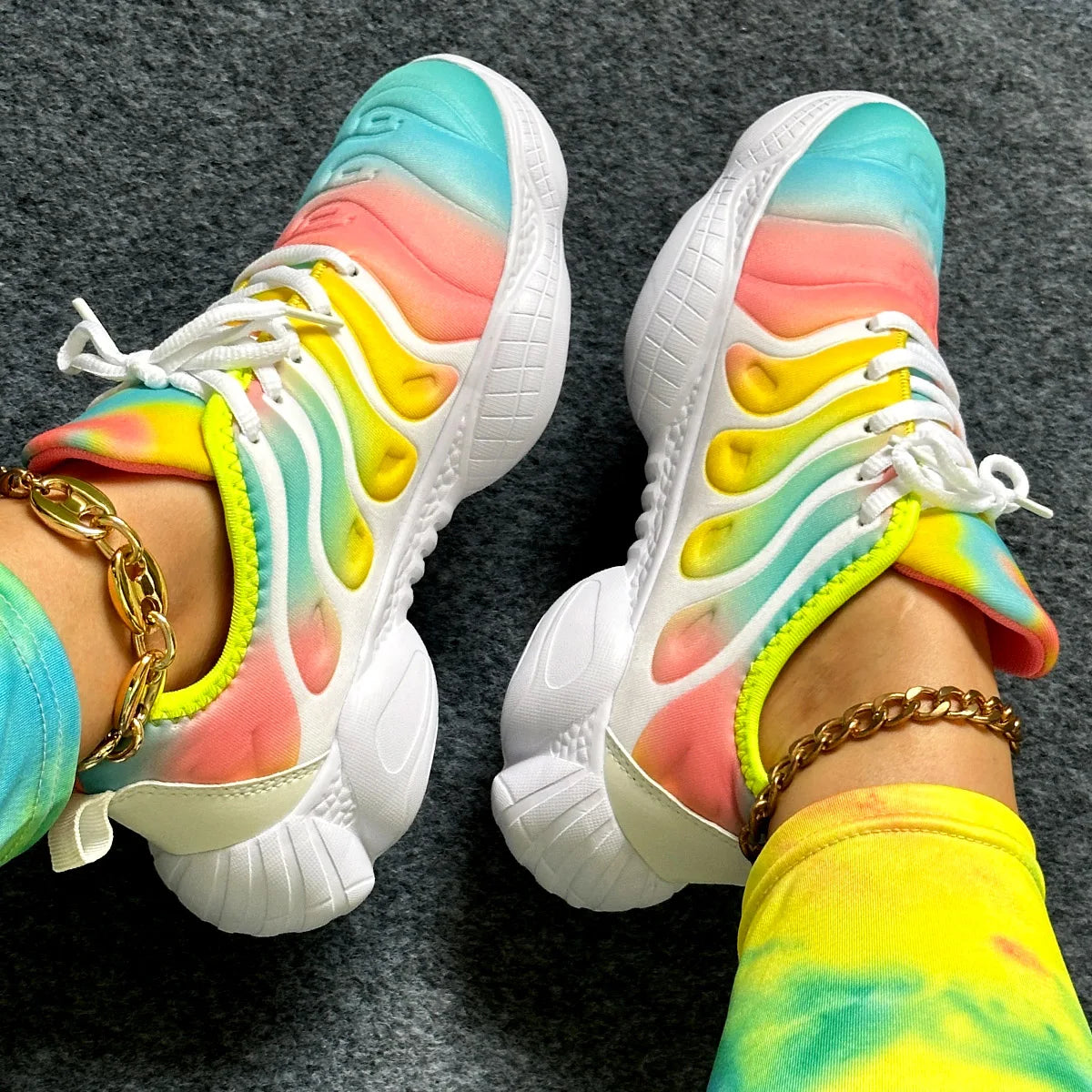 Women Sneakers Fashion Rainbow Color Platform Shoes Casual/Walking Shoes Comfortable Outdoor Ladies Vulcanized Shoes