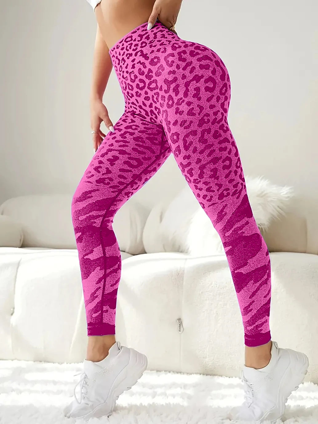 US Local Women’s yoga fitness seamless leopard/peach tight hip lift pants Women Leggings