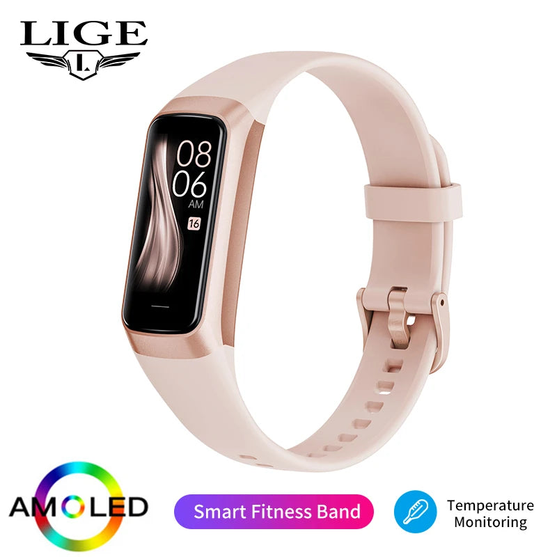 LIGE Amoled Smart Watch Smartwatch Band Women Heart Rate Blood/Waterproof Connected Smart Bracelet Sport Fitness Tracker  Watch