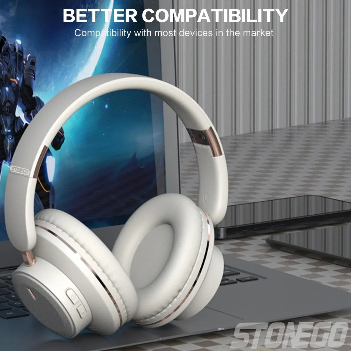Bluetooth Headphones Wireless Headset Over Ear Foldable/Portable Fashion Aesthetic Design With 24H Long Battery Life