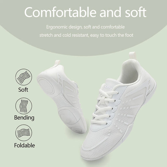 Women White Cheerleading Shoes Breathable Mesh Light Non Slip/Flat Gymnastics Dance Training Competition Sneakers For Girls