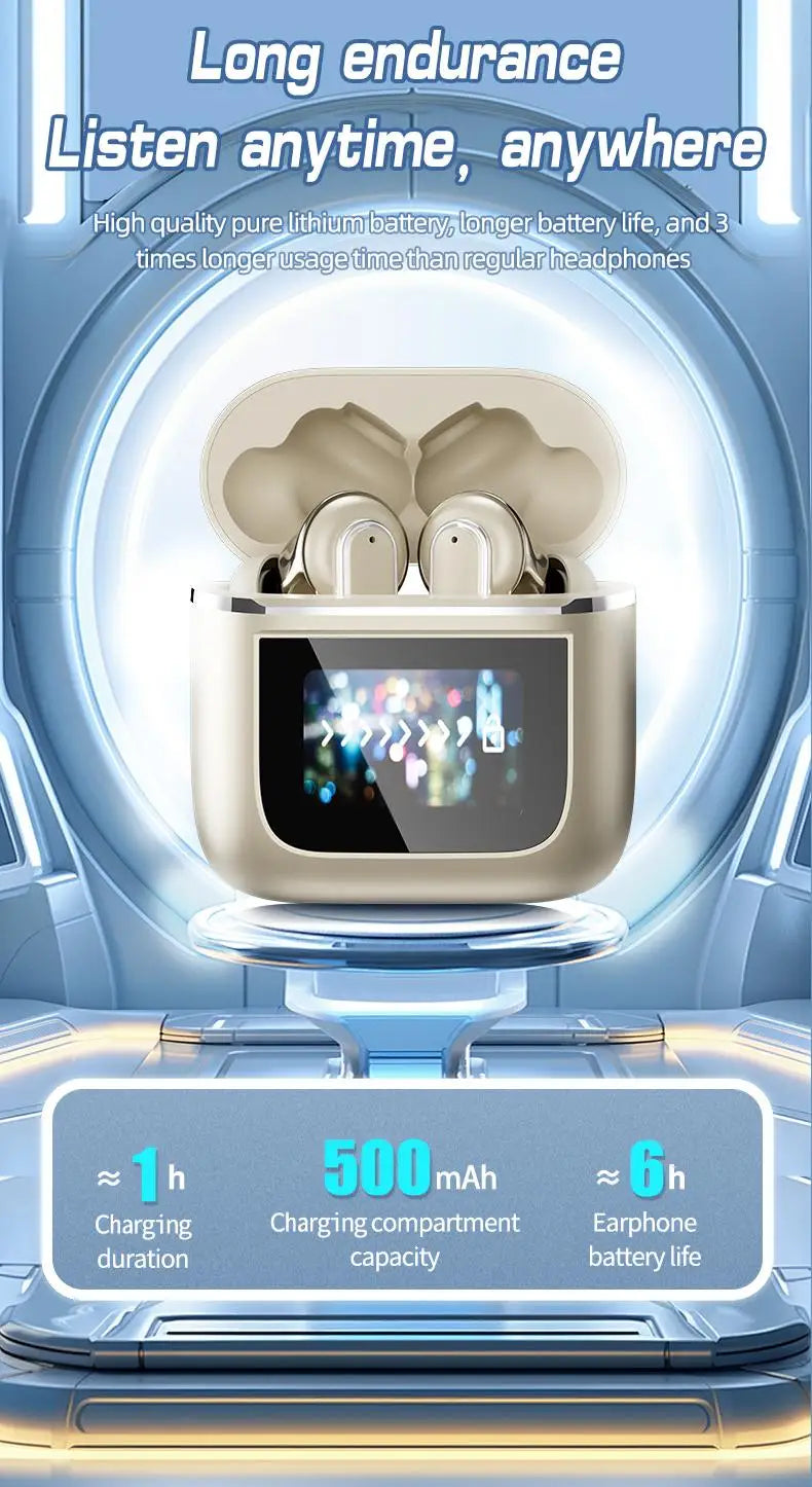 New Wireless Bluetooth earphones with multifunctional digital display screen/support earphone high aesthetic value earphone