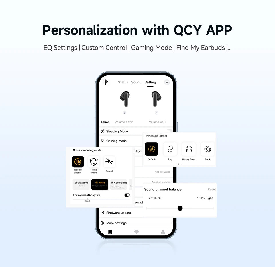 QCY Melobuds N50 ANC Bluetooth 5.4 Wireless Earphones Active Noise Cancellation/6 Mics Clear Call Earbuds Multipoint Connection