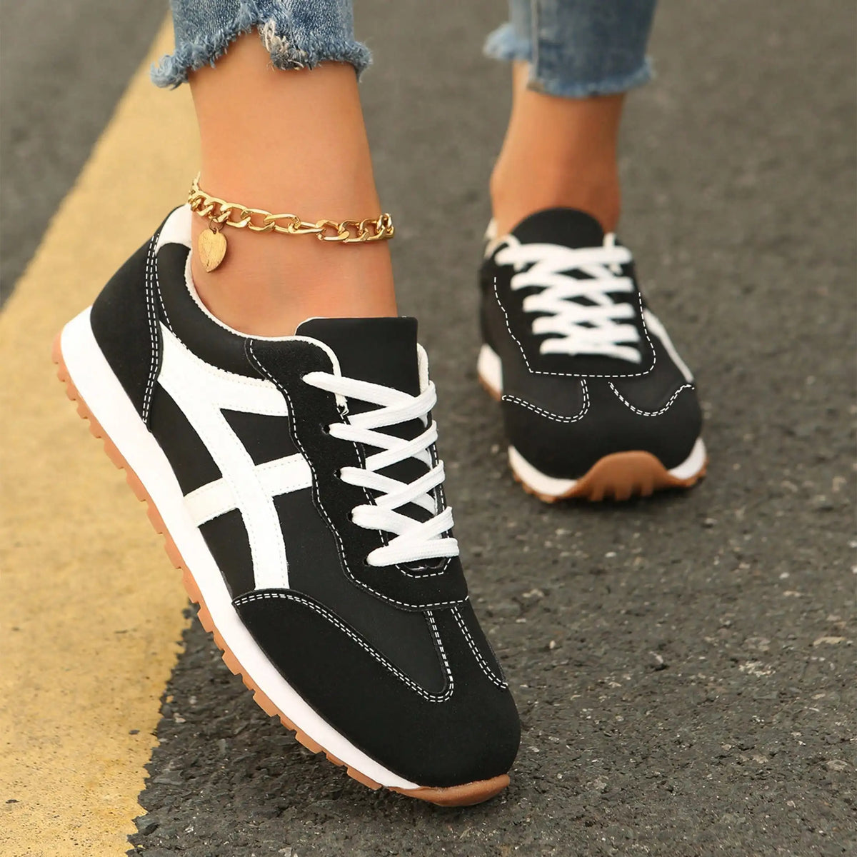 Sneakers For Women Fashion Tennis Shoes Casual Athletic/Solid Color Low Top Lace Up Plain Toe Fabric Inner PVC Sole Shoes