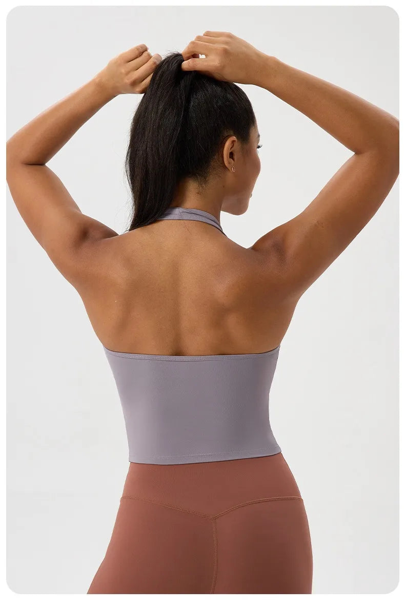 Summer Women's Sports Yoga Vest Halter Neck Gym Sports Bra/Sexy Yoga Fitness Tank Top Slim-fit Quick-dry Sports Running Vest