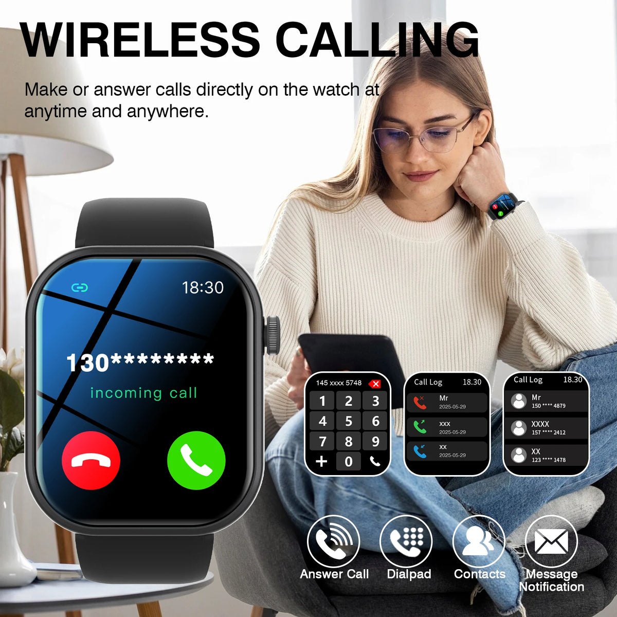 New Smart Watch HD Touch Screen Smart Watch Wireless Call/Music Control, Fitness Tracker Remote Camera Multi-Sport Modes