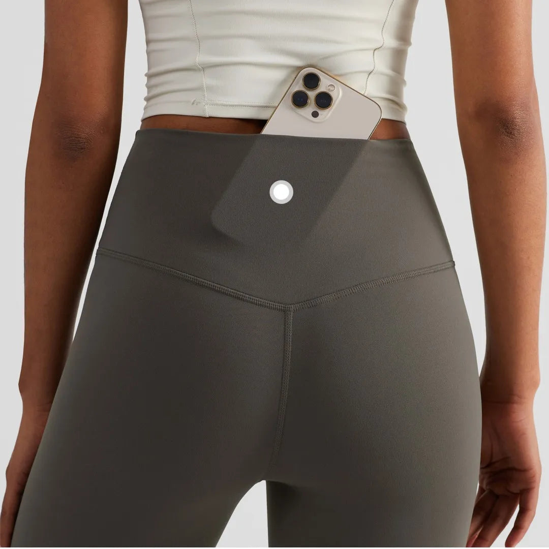 Solid Color Back Waist Pocket High Waist Yoga Legging Women/Sport Cropped Pants Butter Athletic Gym Comprehensive Training Jog