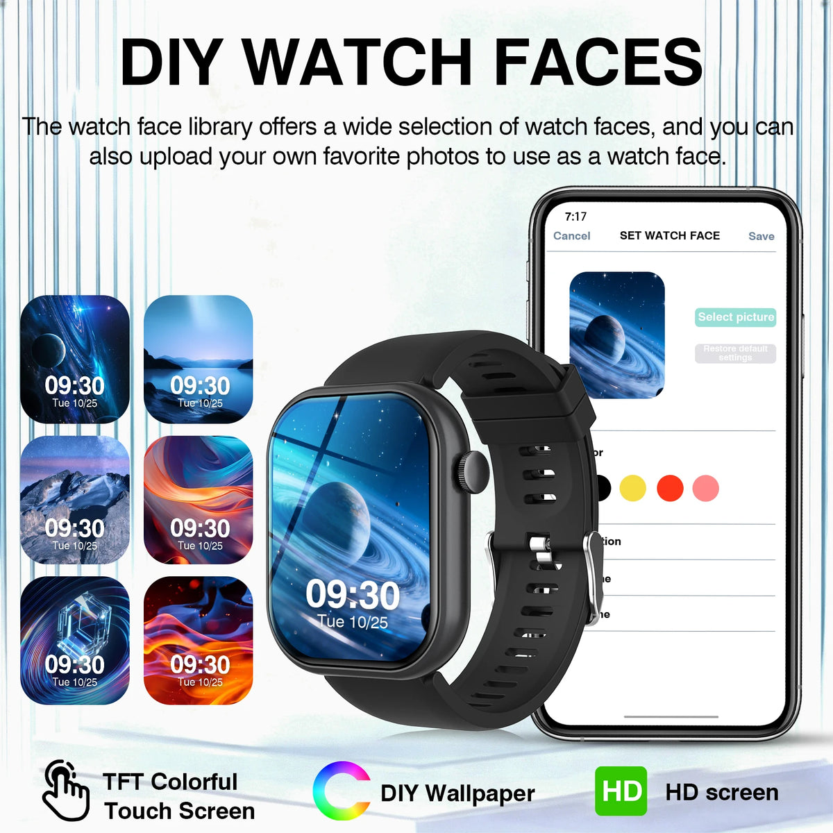New Smart Watch HD Touch Screen Smart Watch Wireless Call/Music Control, Fitness Tracker Remote Camera Multi-Sport Modes