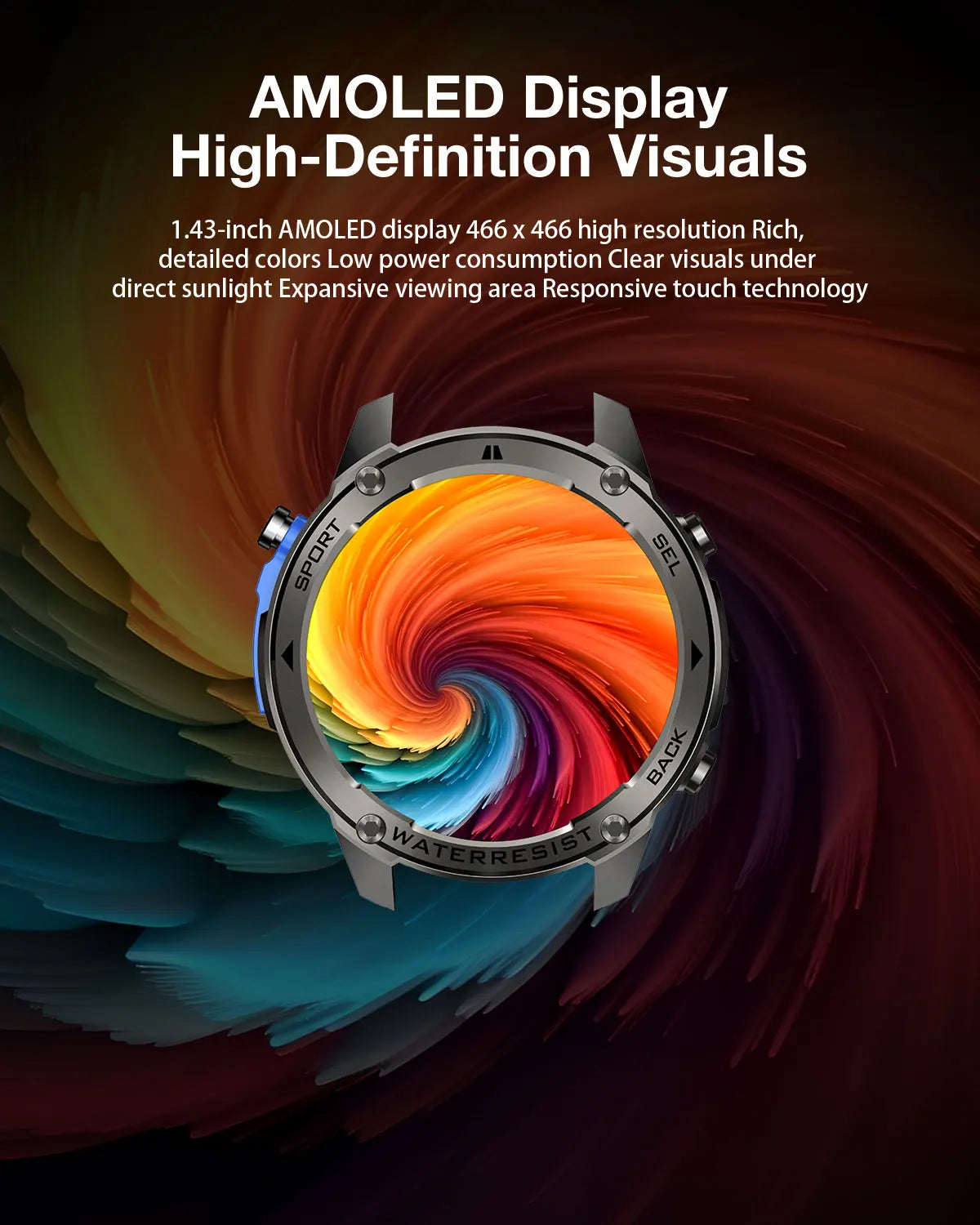 BlitzWolf BW-Voyager1 1.43 inch AMOLED Double Straps Compass & Barometer/10ATM Waterproof blue tooth Call Heart Rate Smart Watch