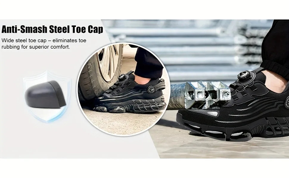 New Men's Safety Work Shoes Puncture Proof Indestructible/Rotated Buckle Waterproof Durable Sneakers for Men