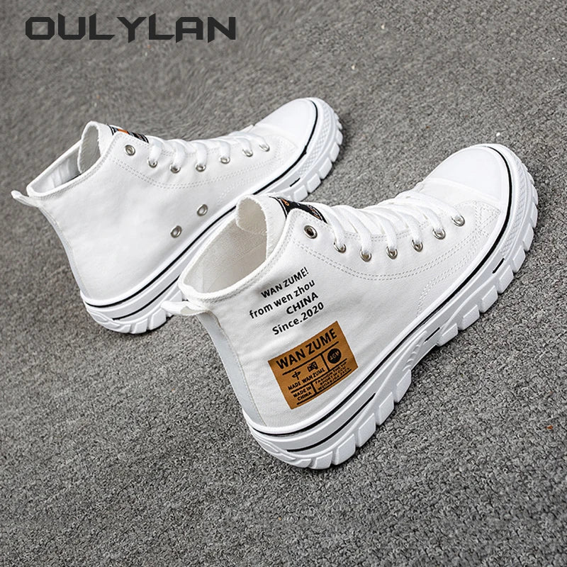 Summer Men's Shoes High Top Canvas Shoes Men Trendy Casual Sneakers/Classic Style Fashion Black White Board Shoes