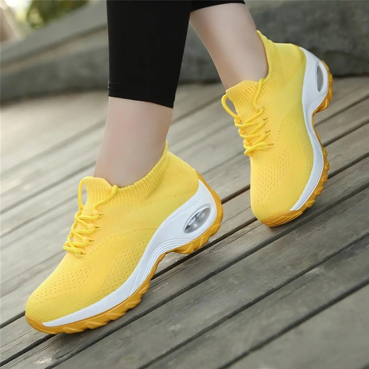 Women Casual Sports Shoes Mesh Breathable Thick Sole/Air Cushion Sneakers Anti-slip Lace-up Walking Shoes For Daily Outdoor Fitness