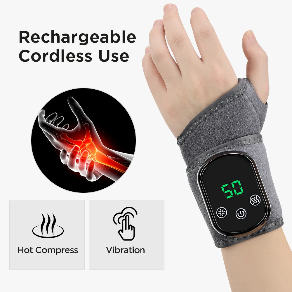 Electric Heated Hand Massager 5 Levels Hot Compress 3 Vibrate Joints/Bracket Wrist Guard Portable Relax Rechargeable Wristband