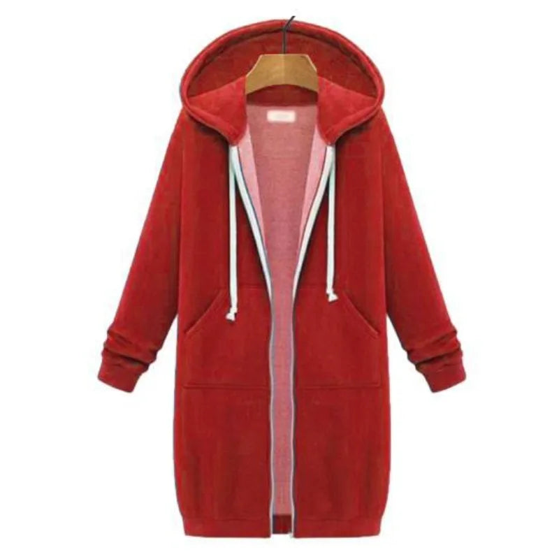 Autumn and Winter Women's Clothing American Hooded/Long-sleeved Medium and Long Sweater Fleece Jacket
