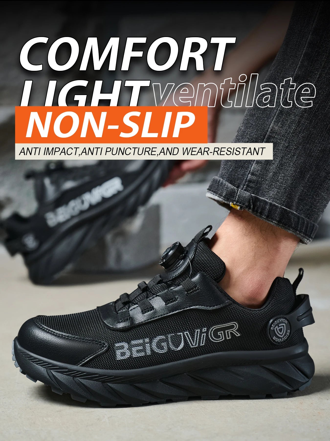 Rubber-Padded Anti-Slip Impact-Resistant/Puncture-Resistant Safety Shoes