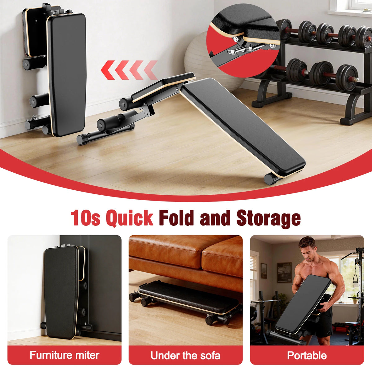 Foldable Dumbbell Bench Multifunctional Full Body Workout Home Gym/Adjustable Weight Bench with 660 lbs Capacity for Chest Shoulder