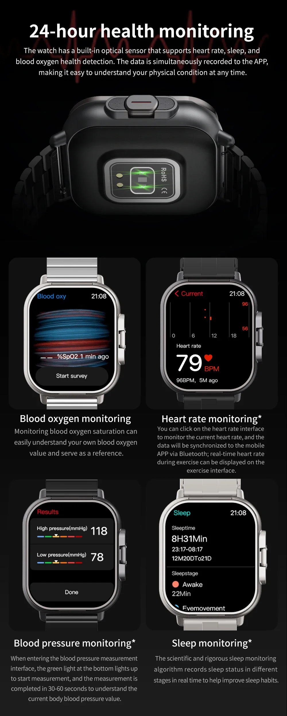 2025 D8 Smartwatch NFC Heart Rate Monitor Earbuds/Music Control Pedometer For iPhone Android