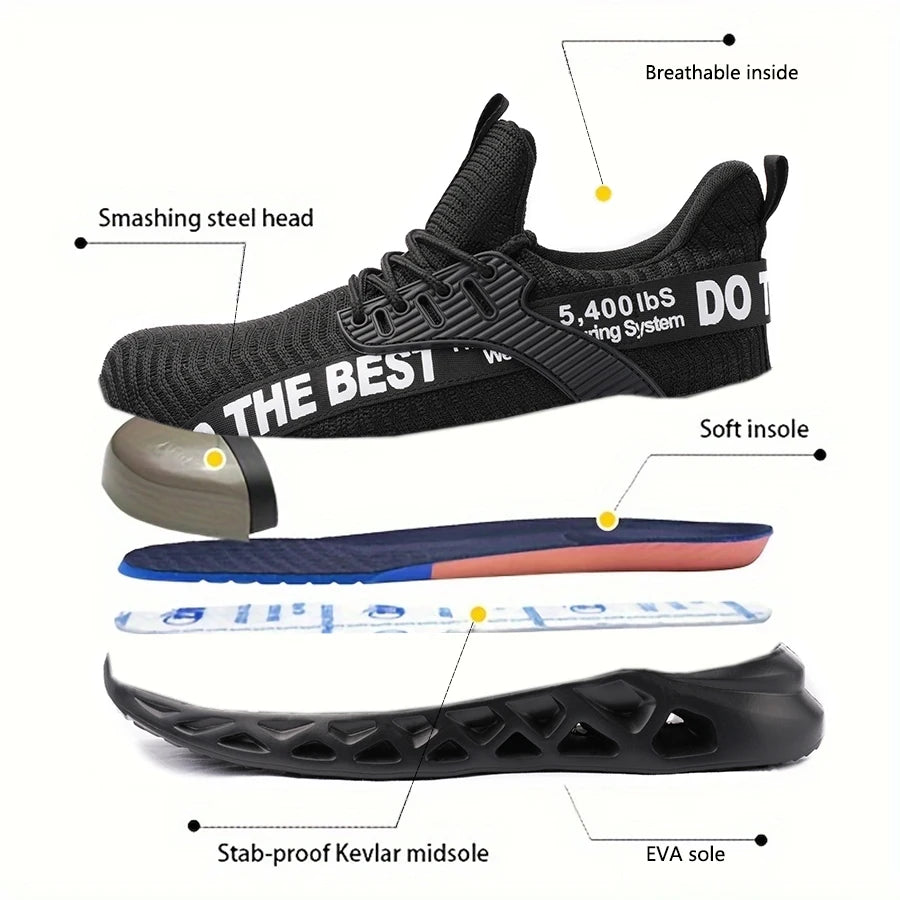 Steel Toe Work Safety Sneakers for Men Lightweight/Anti-Smash Anti-Puncture Protective Shoes