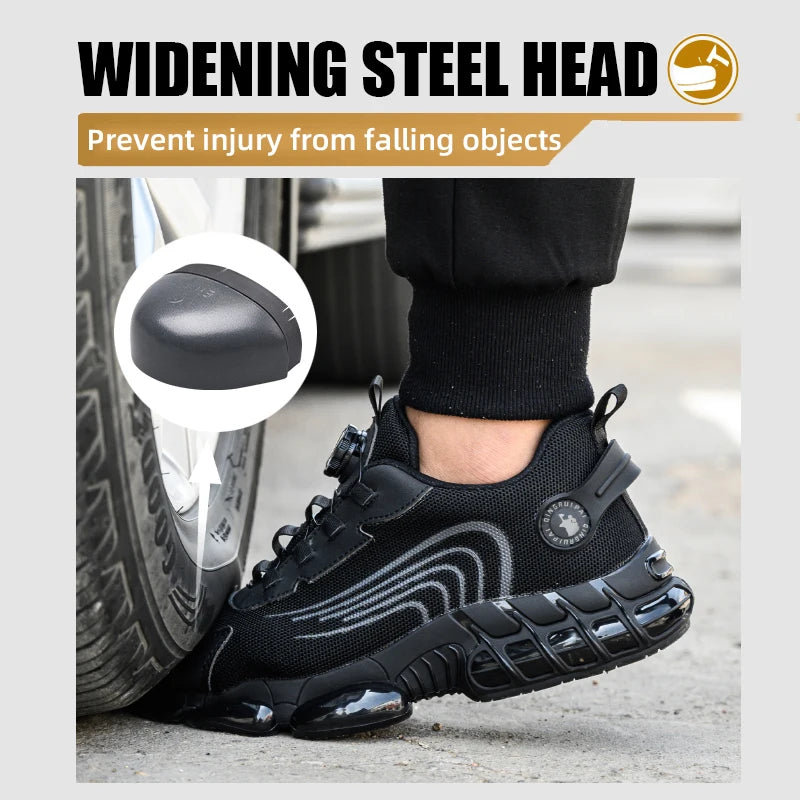 Steel toe cap, non-lacing, anti-impact/and anti-puncture casual work shoes