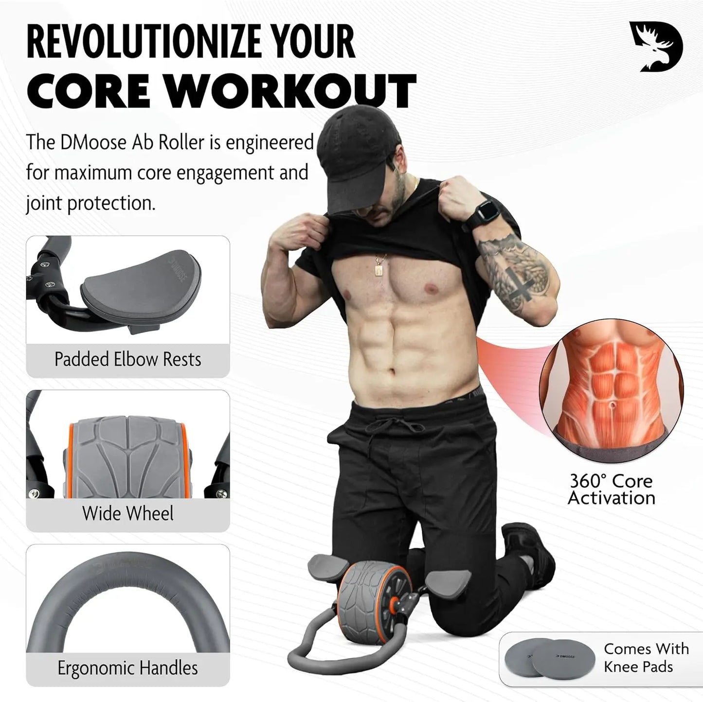 Ab Roller Wheel with Elbow Support 2 Knee Pads Abdominal Trainer/for Core Workout Perfect Abs Workout Equipment for Home and Gym