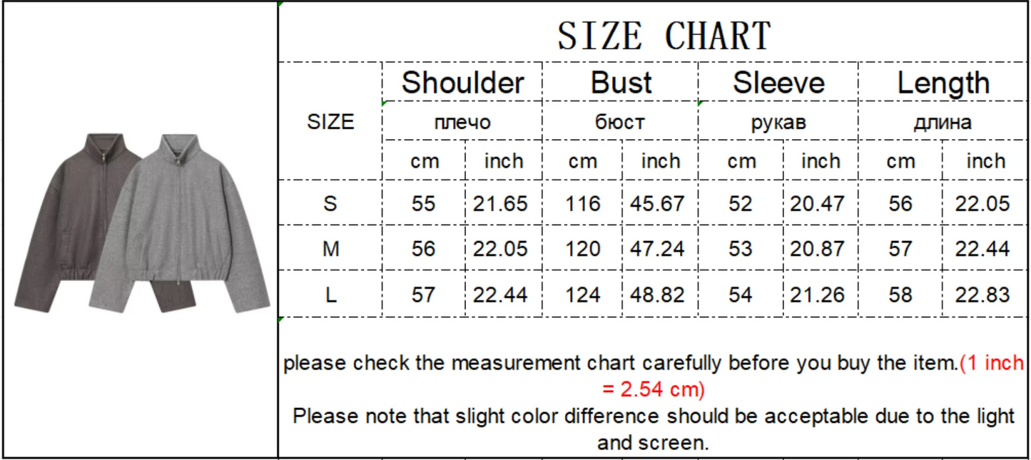 Women's Loose Stand Collar Jacket Coats Long Sleeve Zip Up Pockets/Streetwear Autumn New  Lady Casual Solid Outerwear