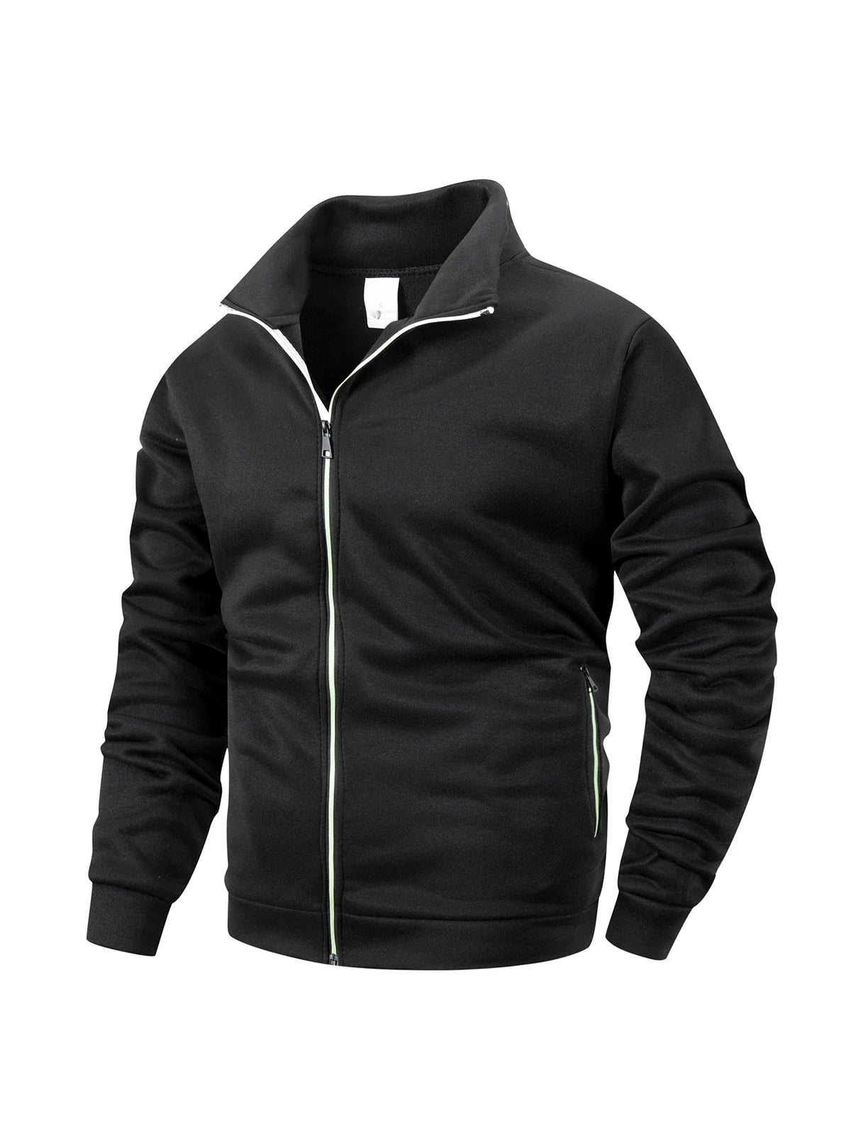 Men Running Track Jacket Contrast Trim Zip‑up Sports Coat Casual/Windproof Athletic Jacket Full Zip Stand Collar Workout Outerwear