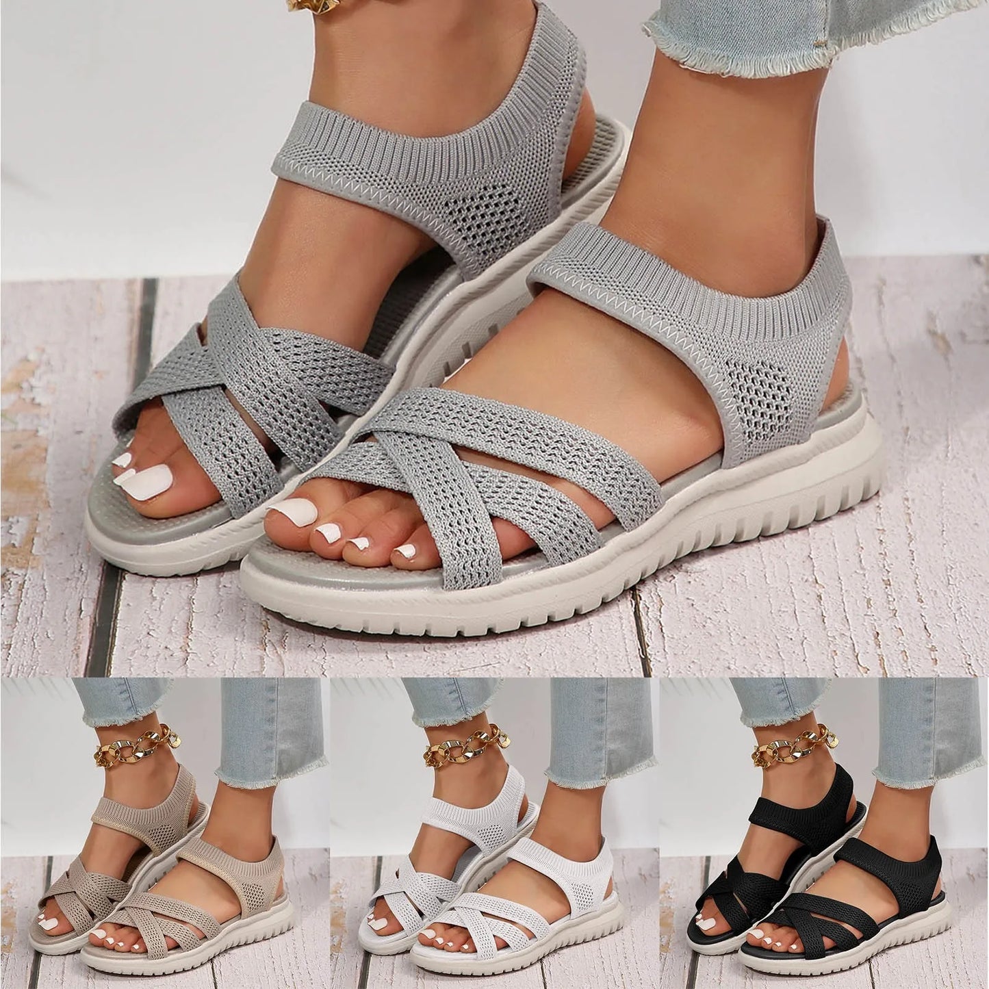 Shoes Woman 2024 Trend Sandals For Women Summer Breathable/Flat Roman Sandals Loose Elastic Large Size Women's Shoe