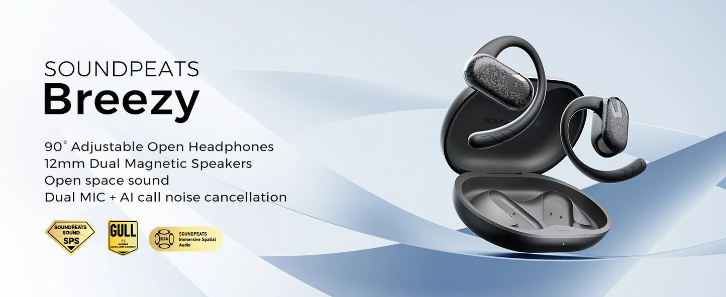 SoundPEATS Breezy Open-Ear Wireless Earphone Bluetooth 5.4 Earbuds/With 4 Mic AI call Noise Reduction, Multipoint Connection