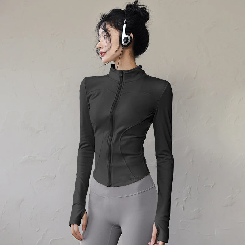 Long Sleeve Sports Jacket Women Zip Fitness Yoga Shirt Winter Warm/Gym Top Activewear Running Coats Workout Clothes For Cycling